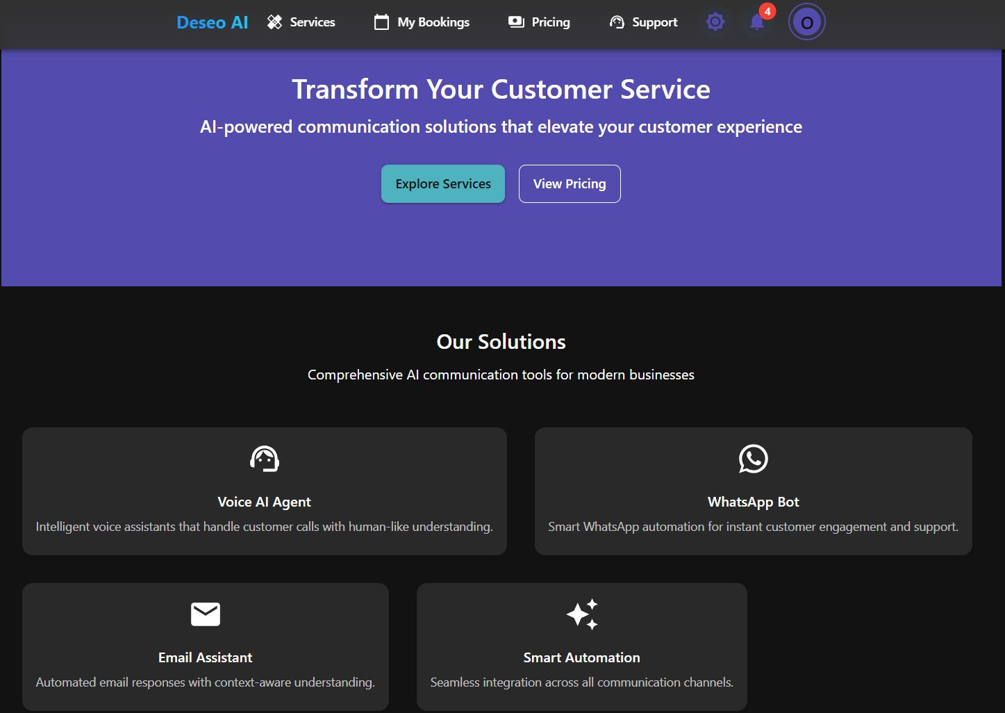 Deseo AI SaaS Platform Screenshot